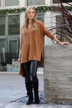 Load image into Gallery viewer, BRUSHED THERMAL WAFFLE V-NECK HI-LOW HEM SWEATER: