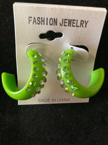 Lime Green Bling Hoops