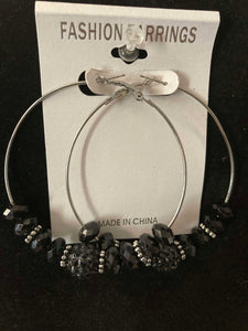 Black glitter beaded hoops