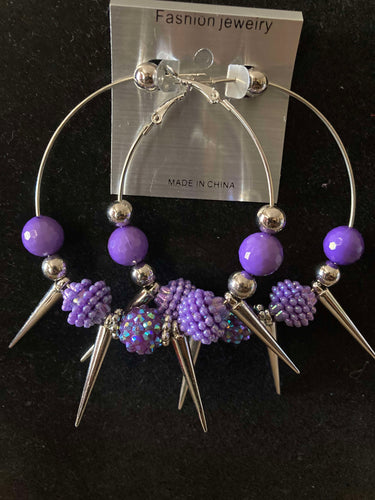 Purple Crystal Spike Hoops