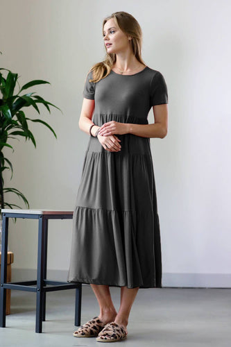 Gray TIERED MID DRESS